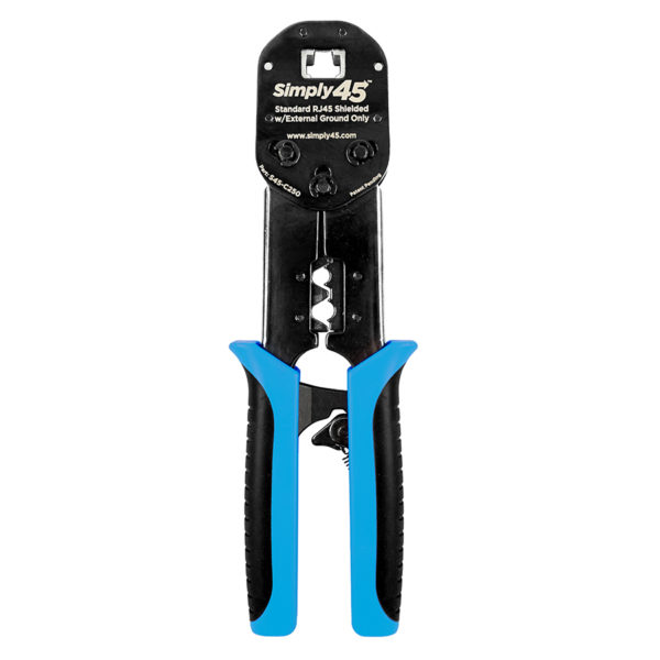 S45-C250 – Universal RJ45 Crimp Tool for Standard Shielded w/External Ground, No Secondary Strain Relief - 1ea/Blister Card