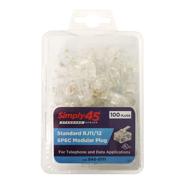 S45-0111 - Standard RJ11/RJ12 Modular Plugs, Clear Tint - 100PC/Clamshell