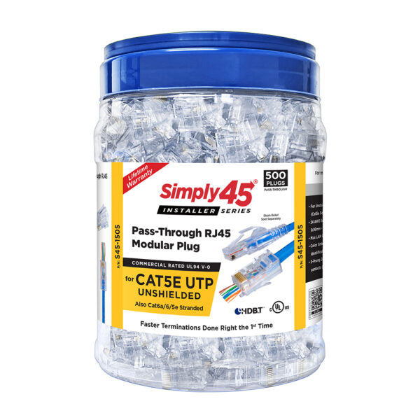 S45-1505 - Cat5e Unshielded - Pass Through RJ45 - 500 Plugs