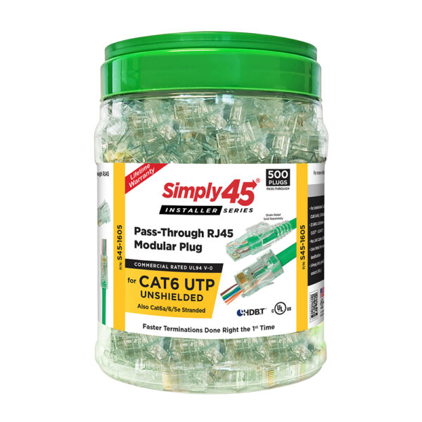 S45-1605 - Cat6 Unshielded - Pass Through RJ45 - 500 Plugs