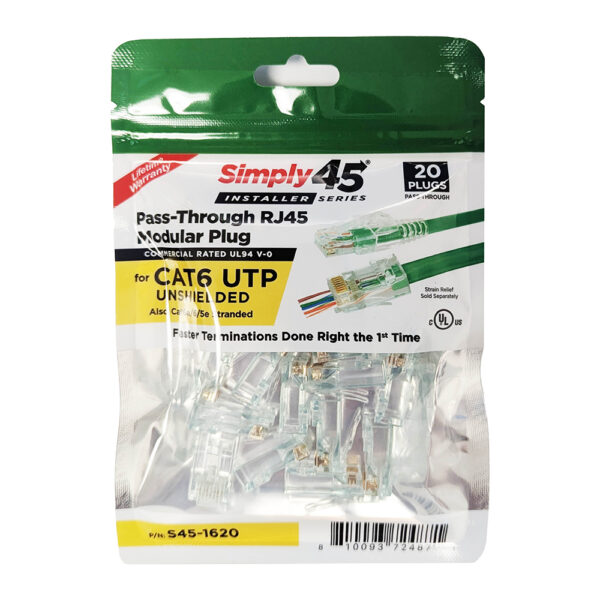 S45-1620 - Cat6 PassThru RJ45 GRN 20pc
