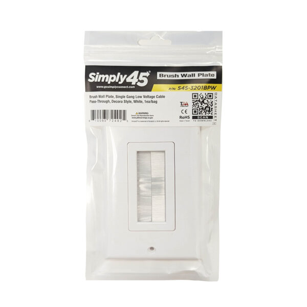 S45-3201BPW-5 - 2 Port Brush Wall Plate, White, 5 Pack - Image 3