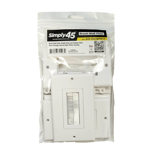 S45-3201BPW-5 - 2 Port Brush Wall Plate, White, 5 Pack