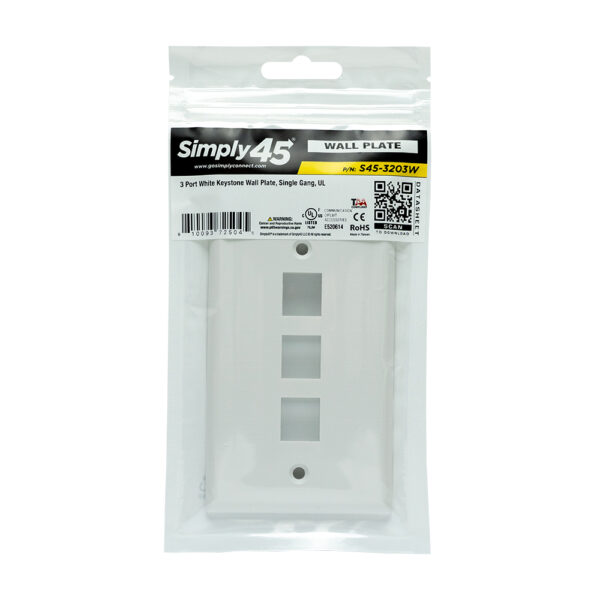 S45-3203W-25 - 3 Port White Keystone Wall Plate, 25 Pack - Image 5