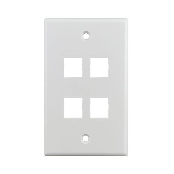 S45-3204W - 4 PORT - KEYSTONE WALL PLATE - STANDARD SINGLE GANG, UL - WHITE - 1 EA/BAG