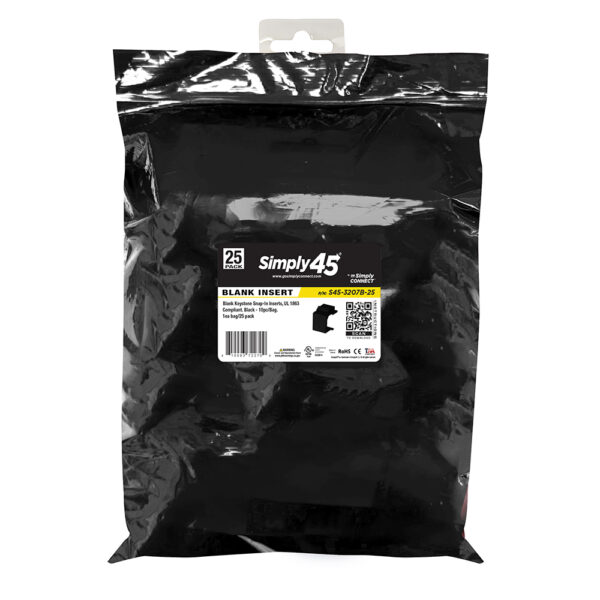 S45-3207B-25 - Blank Keystone Snap-In Inserts - Black - 25 Pieces