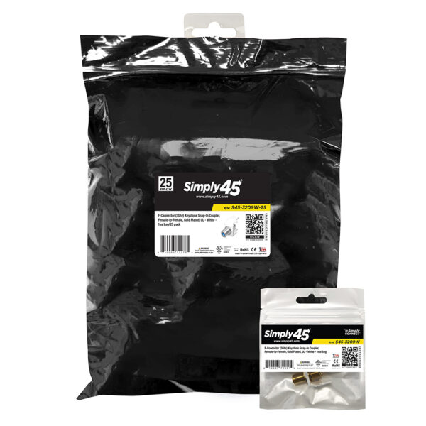 S45-3209W-25 - F-Connector (3Ghz) Keystone Snap-in Inserts - White - 1EA/Bag, 25/Pack