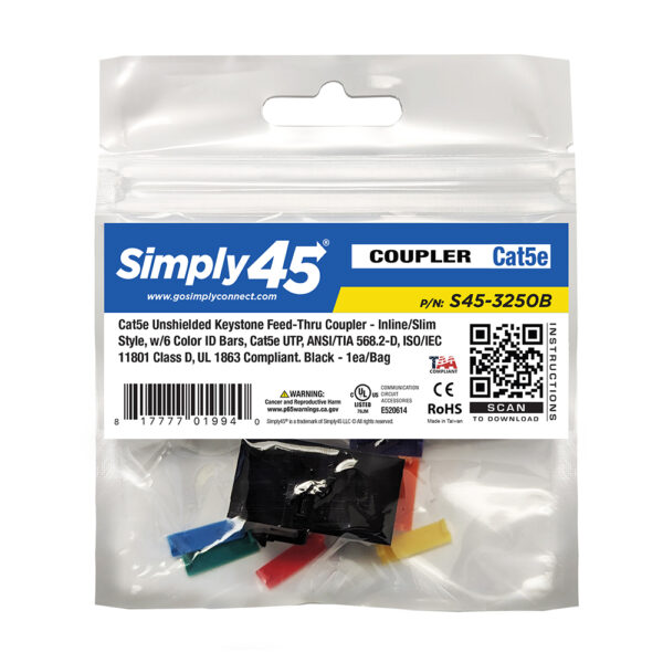 S45-3250B - Cat5e Unshielded Keystone Feed-Thru Coupler - Black - 1 EA/BAG - Image 3