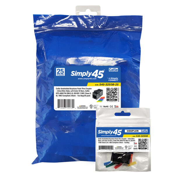 S45-3250B-25 - Cat5e Unshielded Keystone Feed-Thru Coupler - Black - 1EA/Bag, 25/Pack