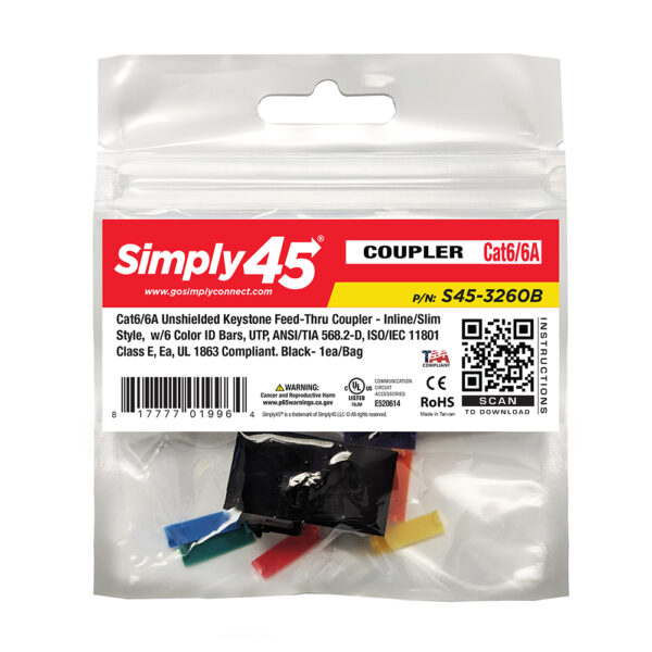 S45-3260B - Cat6 Unshielded Keystone Feed-Thru Coupler - Black - 1 EA/BAG - Image 3