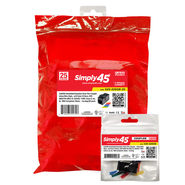 S45-3260B-25 - Cat6 Unshielded Keystone Feed-Thru Coupler - Black - 1EA/Bag, 25/Pack