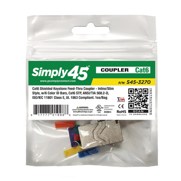 S45-3270-25 - Cat6 Shielded Keystone Feed-Thru Coupler - Nickel-Plated - 1EA/Bag, 25/Pack - Image 5