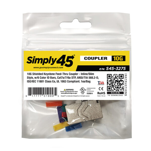 S45-3275-25 - 10G Shielded Keystone Feed-Thru Coupler - 1EA/Bag, 25/Pack - Image 5