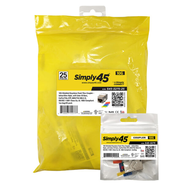 S45-3275-25 - 10G Shielded Keystone Feed-Thru Coupler - 1EA/Bag, 25/Pack
