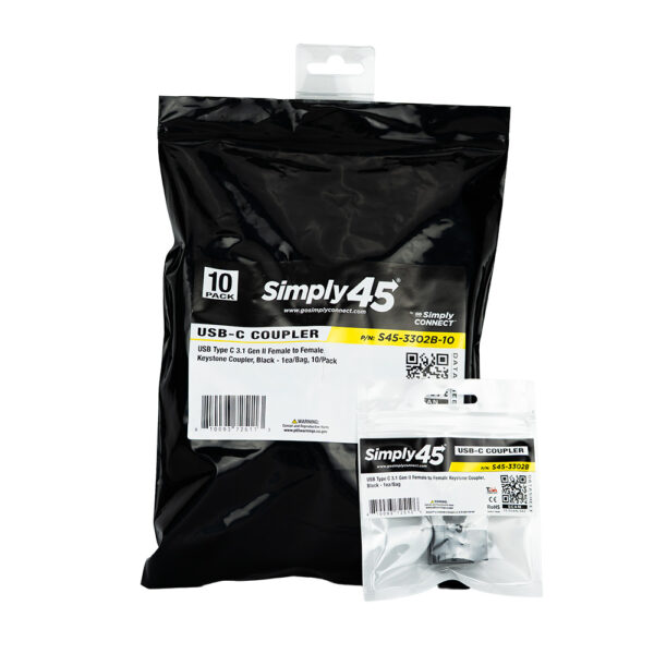 S45-3302B-10 - USB Type C Keystone Coupler, Black, 10 Pack