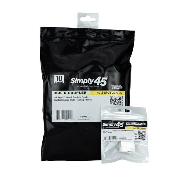S45-3302W-10 - USB Type C Keystone Coupler, White, 10 Pack