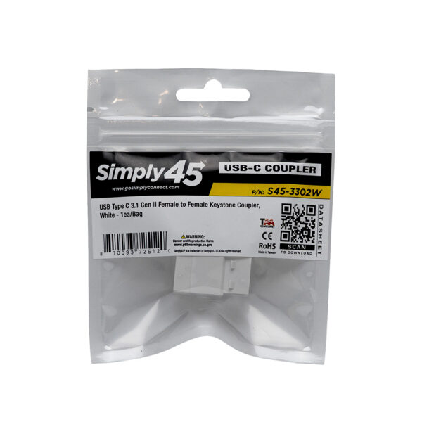 S45-3302W-10 - USB Type C Keystone Coupler, White, 10 Pack - Image 5