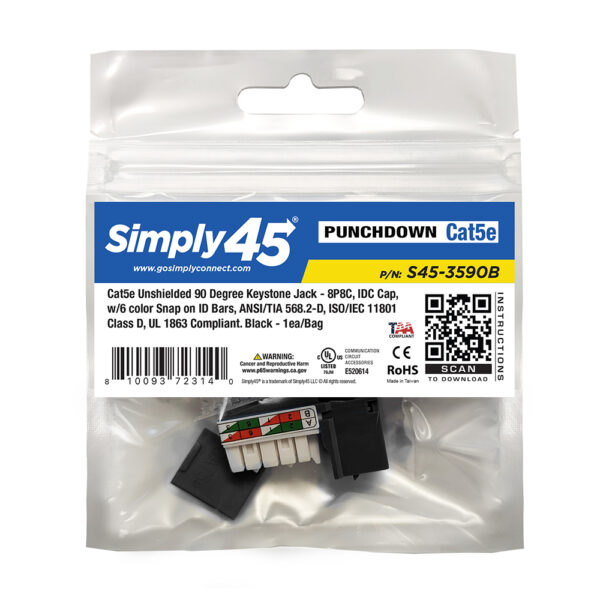 S45-3590B - Cat5e Black 110 Keystone - 1 ea/bag - Image 2