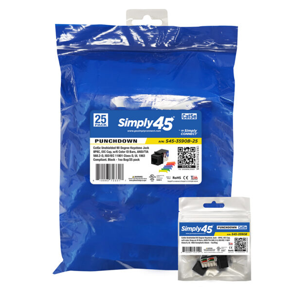 S45-3590B-25 - Cat5e Black 110 Keystone - 25 Pack