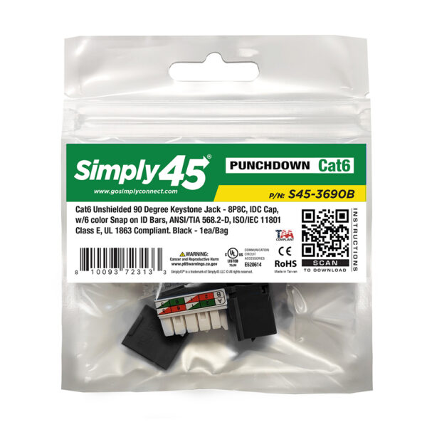 S45-3690B-25 - Cat6 Black 110 Keystone - 25 Pack - Image 2