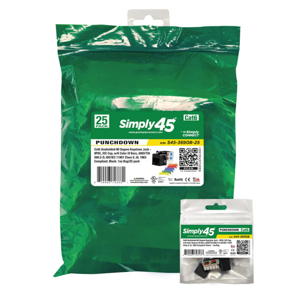 S45-3690B-25 - Cat6 Black 110 Keystone - 25 Pack