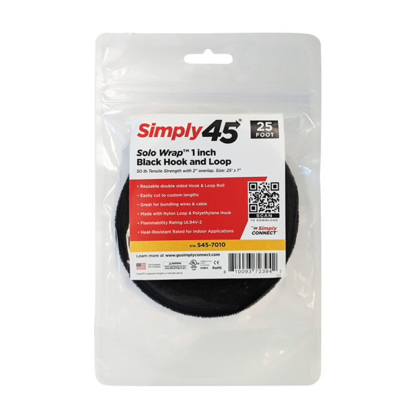 S45-7010 - 1-inch Black Hook and Loop, 25’ - 1ea Bag - Image 2