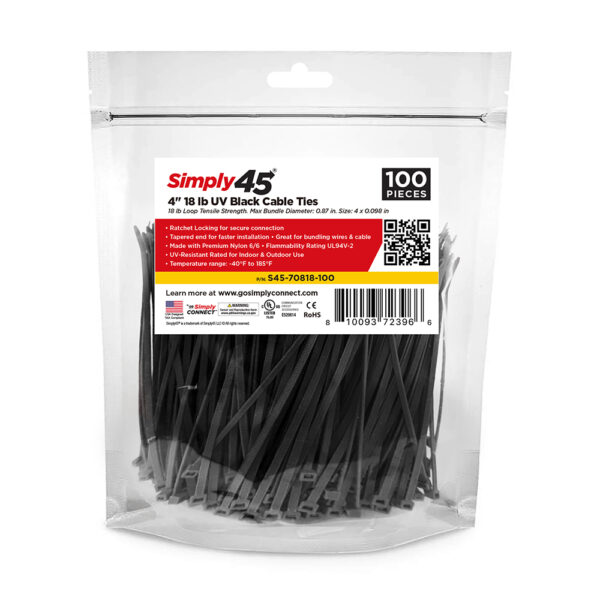 S45-70418-100 - 4" 18lb UV Black Cable Ties - 100pc Bag
