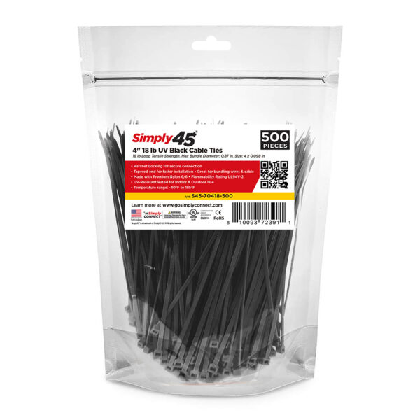 S45-70418-500 - 4" 18lb UV Black Cable Ties - 500pc Bag
