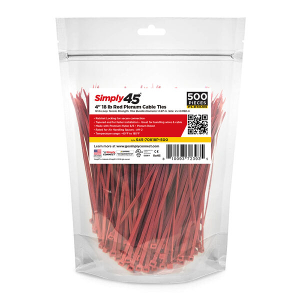 S45-70418P-500 - 4" 18lb UV Red Plenum Cable Ties - 500pc Bag