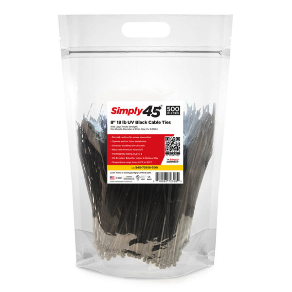 S45-70818-500 - 8" 18lb UV Black Cable Ties - 500pc Bag