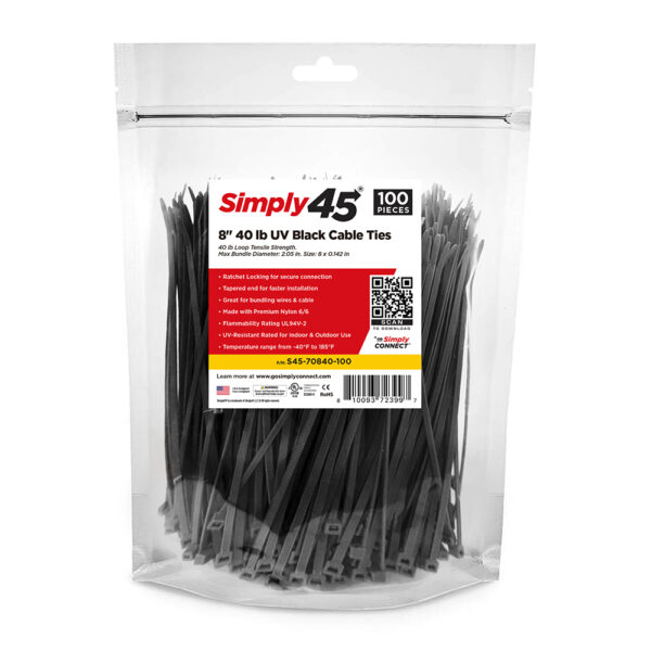 S45-70840-100 - 8" 40lb UV Black Cable Ties - 100pc Bag