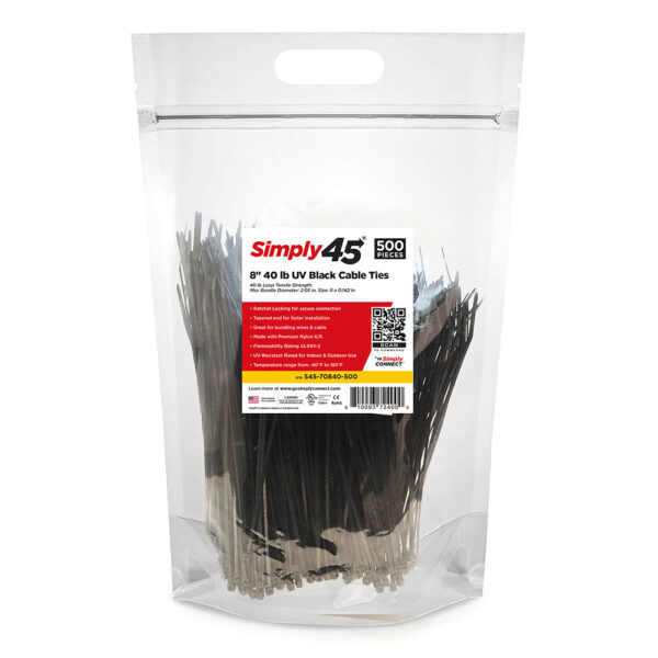 S45-70840-500 - 8" 40lb UV Black Cable Ties - 500pc Bag