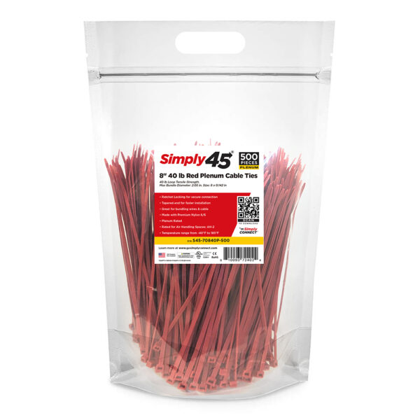 S45-70840P-500 - 8" 40lb UV Red Plenum Cable Ties - 500pc Bag
