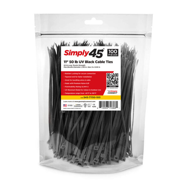 S45-71150-100 - 11" 50lb UV Black Cable Ties - 100pc Bag