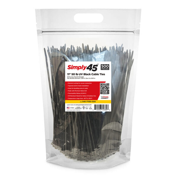S45-71150-500 - 11" 50lb UV Black Cable Ties - 500pc Bag