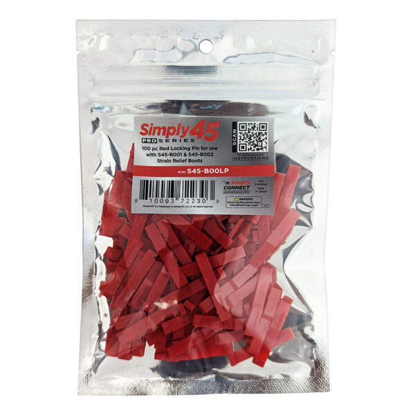 S45-B00LP – ProSeries RED locking pin for Simply45® Strain Relief Boots –  100 pc/Resealable Bag