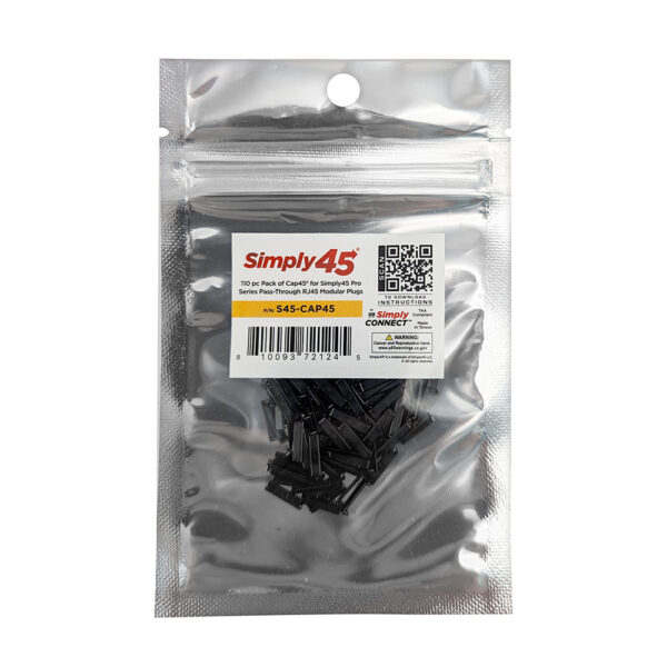 S45-CAP45 – 110 pc Pack of Cap45® for Simply45 ProSeries Pass Through RJ45 Modular Plugs – 1 bag/each