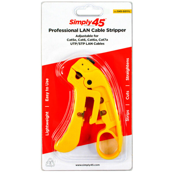 S45-S01YL – Yellow Adjustable LAN Cable Stripper for Shielded & Unshielded Cat5e/6/6a/7a - 1 ea./Blister Card - Image 2