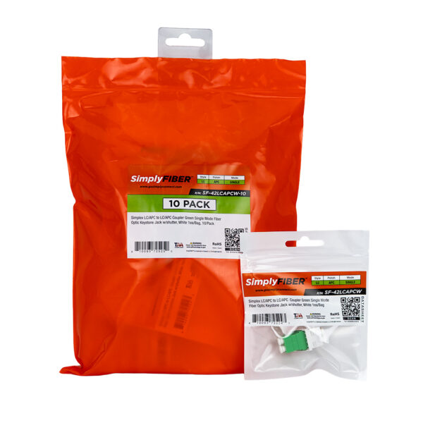 SF-42LCAPCW-10 - LC/APC to LC/APC Green SM Keystone, White, 10 Pack