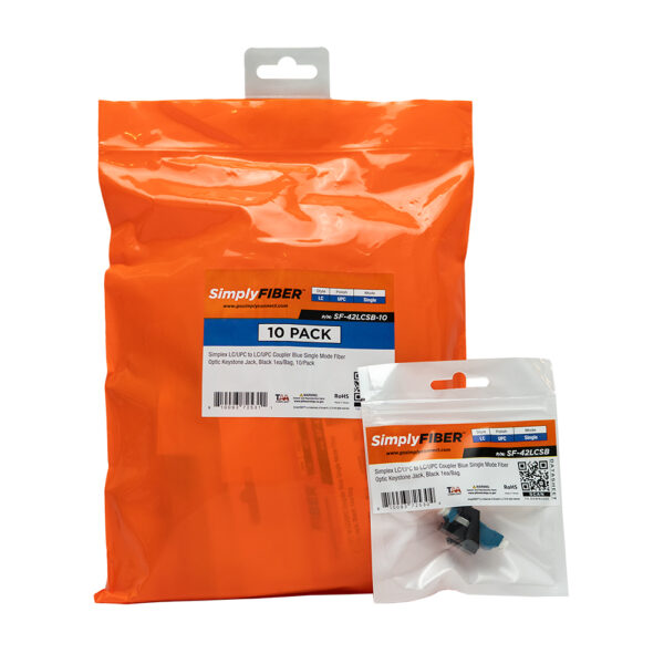 SF-42LCSB-10 - LC/UPC to LC/UPC Blue SM Keystone, Black, 10 Pack