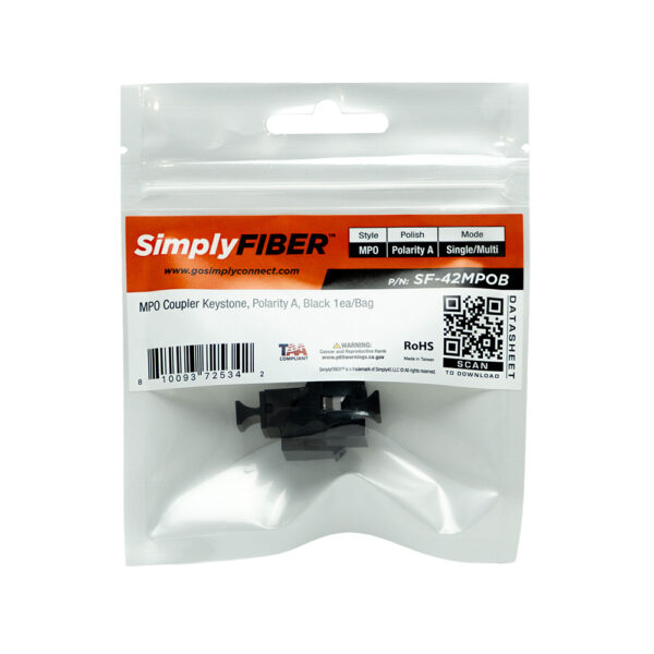 SF-42MPOB - MPO Adapter, polarity A, Black 1ea/Bag - Image 3