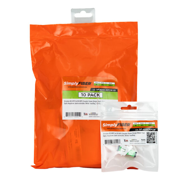 SF-42SCAPCW-10 - SC/APC to SC/APC Green SM Keystone, White, 10 Pack