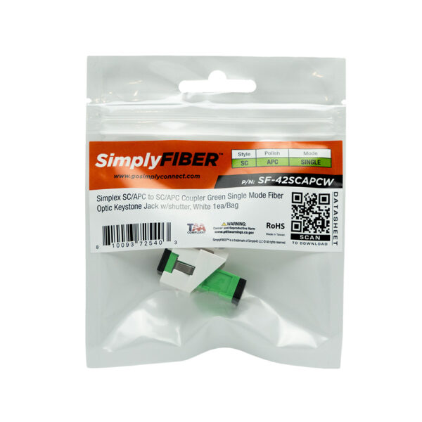 SF-42SCAPCW - SC/APC to SC/APC Green SM Keystone, White - Image 3