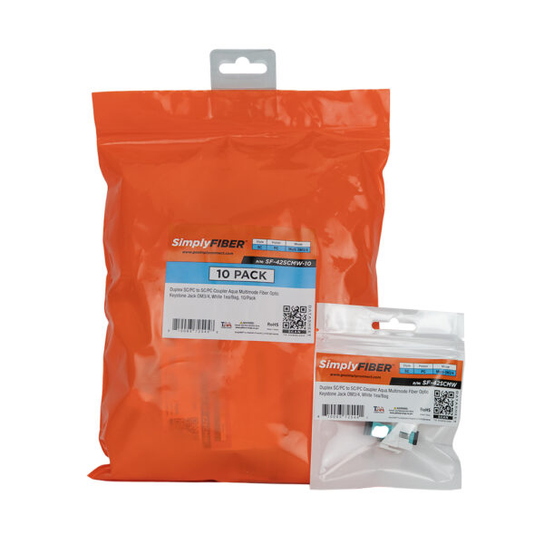 SF-42SCMW-10 - SC/PC to SC/PC Aqua MM Keystone, White, 10 Pack