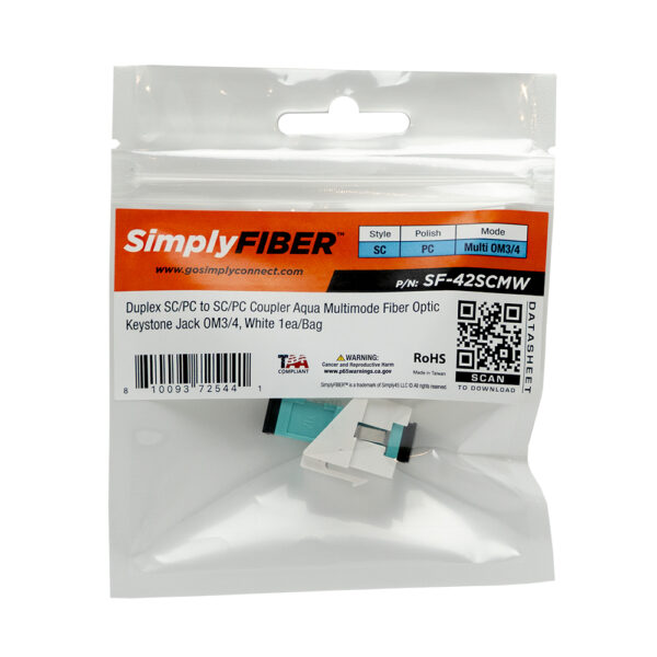 SF-42SCMW-10 - SC/PC to SC/PC Aqua MM Keystone, White, 10 Pack - Image 5