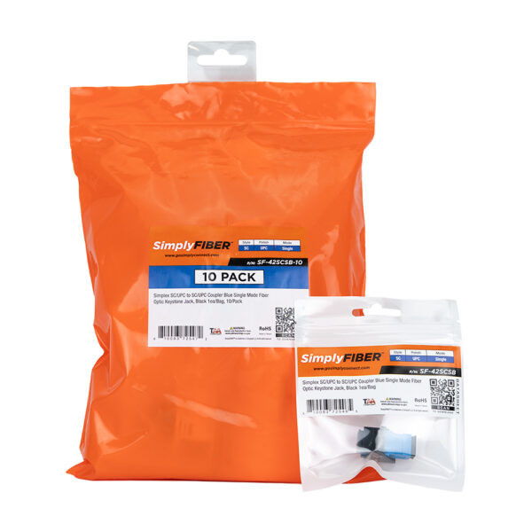 SF-42SCSB-10 - SC/UPC to SC/UPC Blue SM Keystone, Black, 10 Pack
