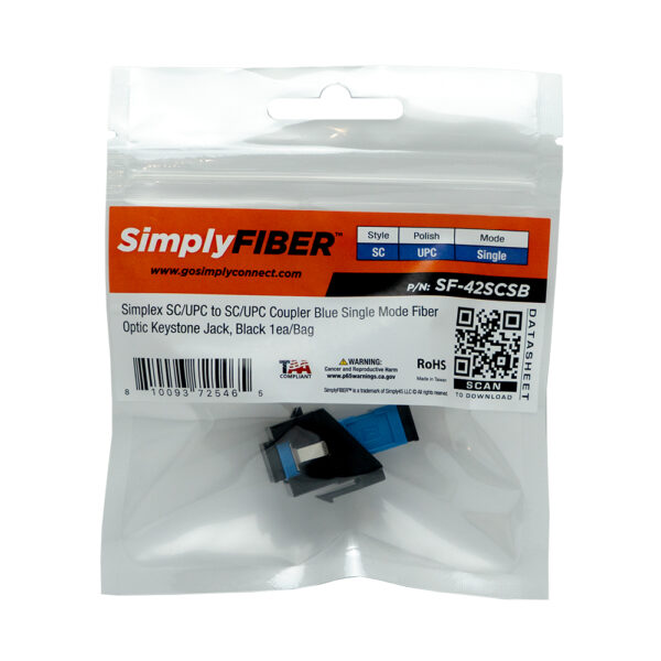 SF-42SCSB-10 - SC/UPC to SC/UPC Blue SM Keystone, Black, 10 Pack - Image 5