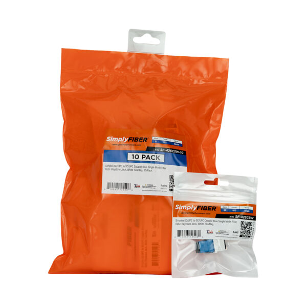 SF-42SCSW-10 - SC/UPC to SC/UPC Blue SM Keystone, White, 10 Pack