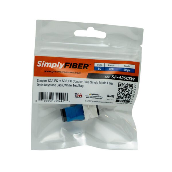 SF-42SCSW-10 - SC/UPC to SC/UPC Blue SM Keystone, White, 10 Pack - Image 5